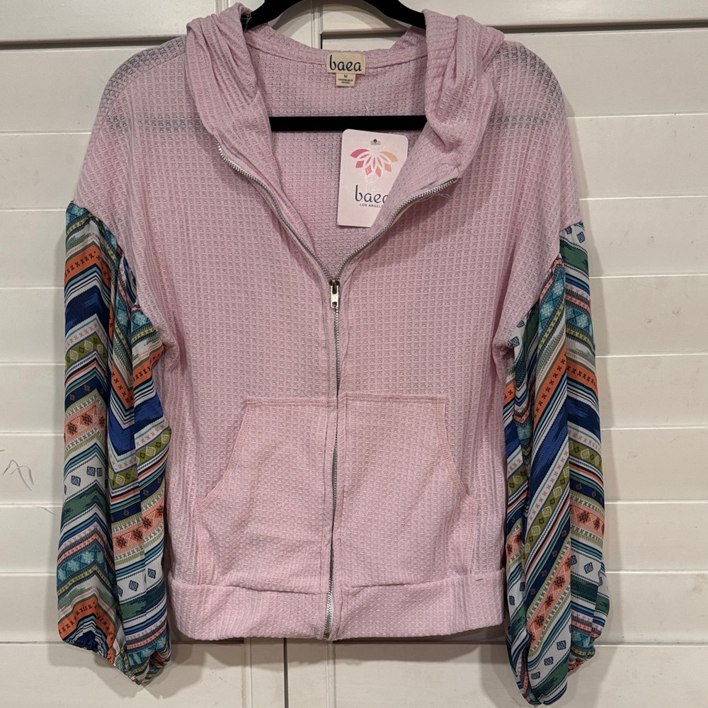 Baea Pink Hooded Jacket with Multicolor Sleeves